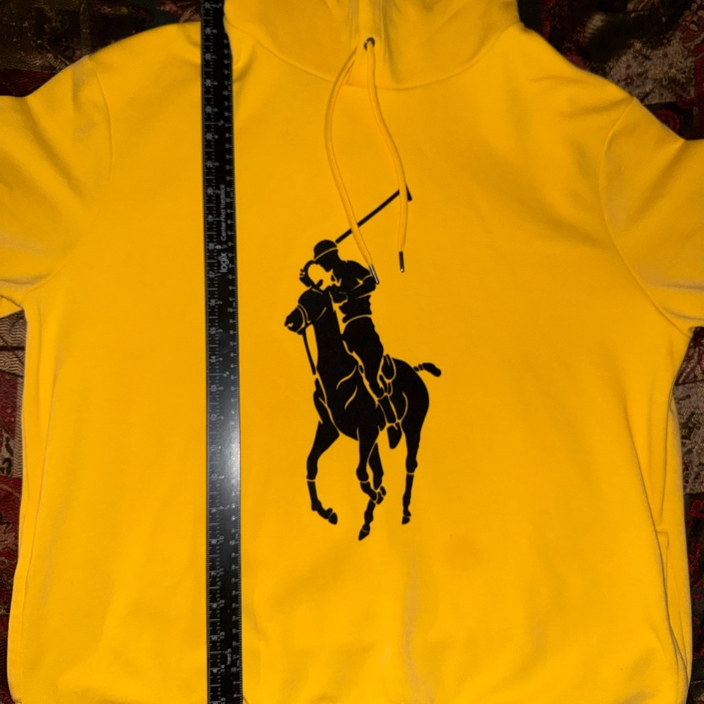 Polo Ralph Lauren Double-Knit Big Pony Felt Embroidered Yellow Pullover Hoodie - Picture 2 of 6